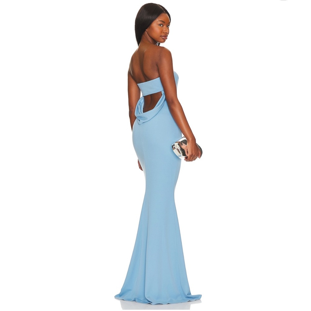 Katie May Strapless Light Blue Mermaid Gown with Draped Back